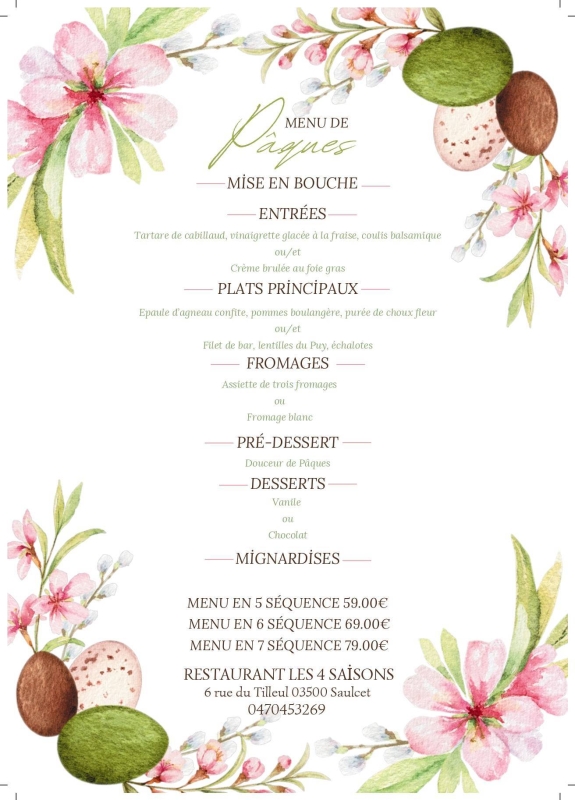 Évènements - Les 4 Saisons - restaurant SAULCET - Restaurant Allier